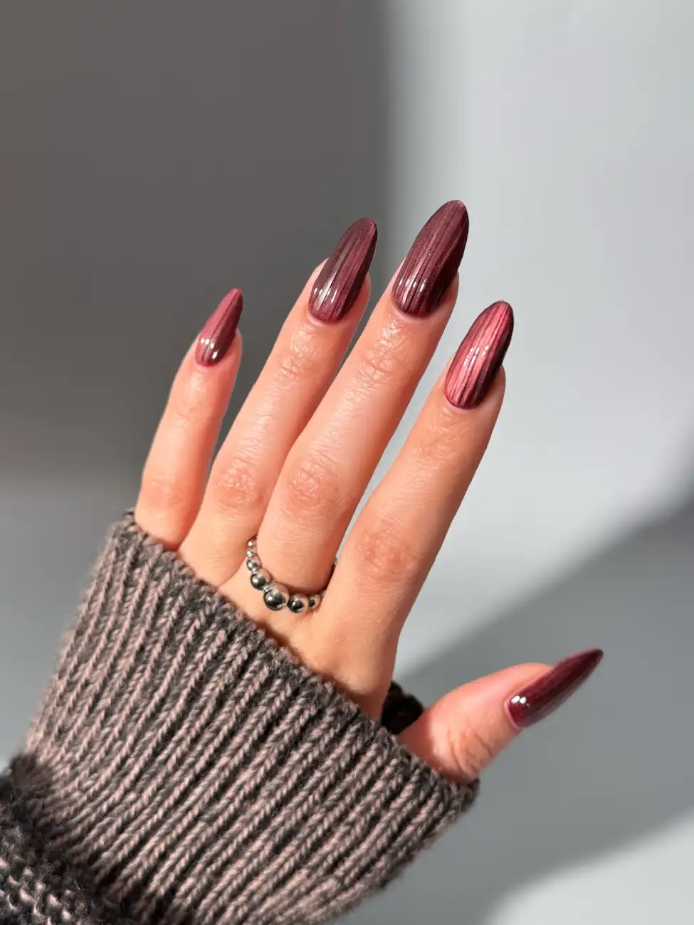 Burgundy Ribbed Velvet Nails - Inspiration 1