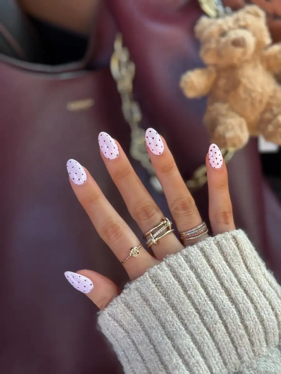 Burgundy and pink polka dot nail inspiration 3