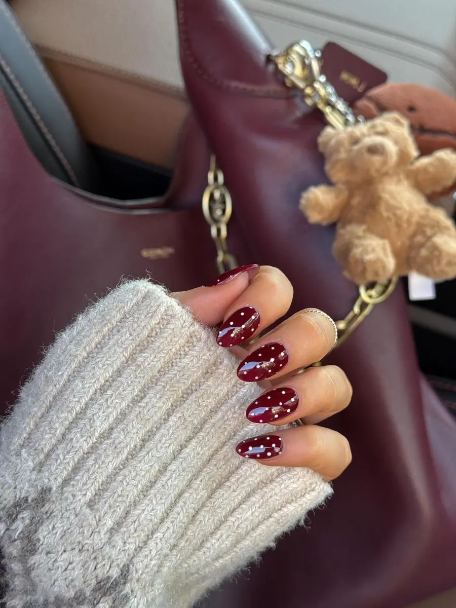 Burgundy and pink polka dot nail inspiration 5