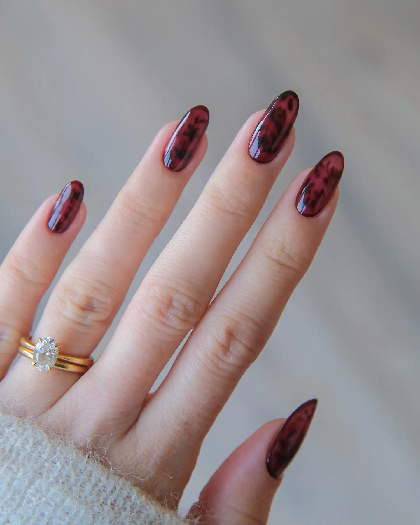 Cherry Wine Nails With Smoky Black Details - Look 1