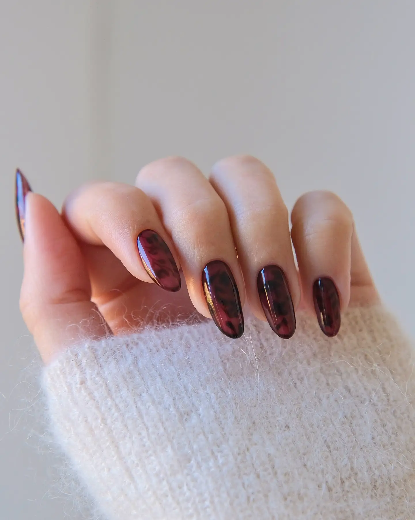 Cherry Wine Nails With Smoky Black Details - Inspiration 3