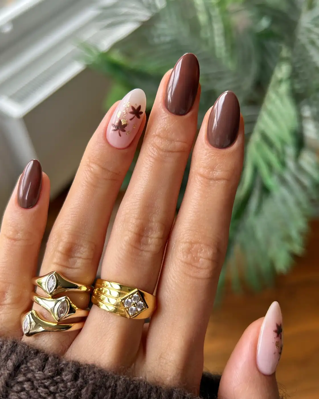 Chocolate Brown Nails With Fall Flowers inspiration - Inspiration 2