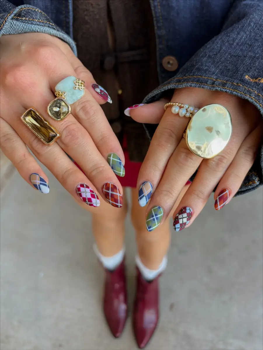 Colorful Argyle Fall Nails inspiration - Inspiration 2