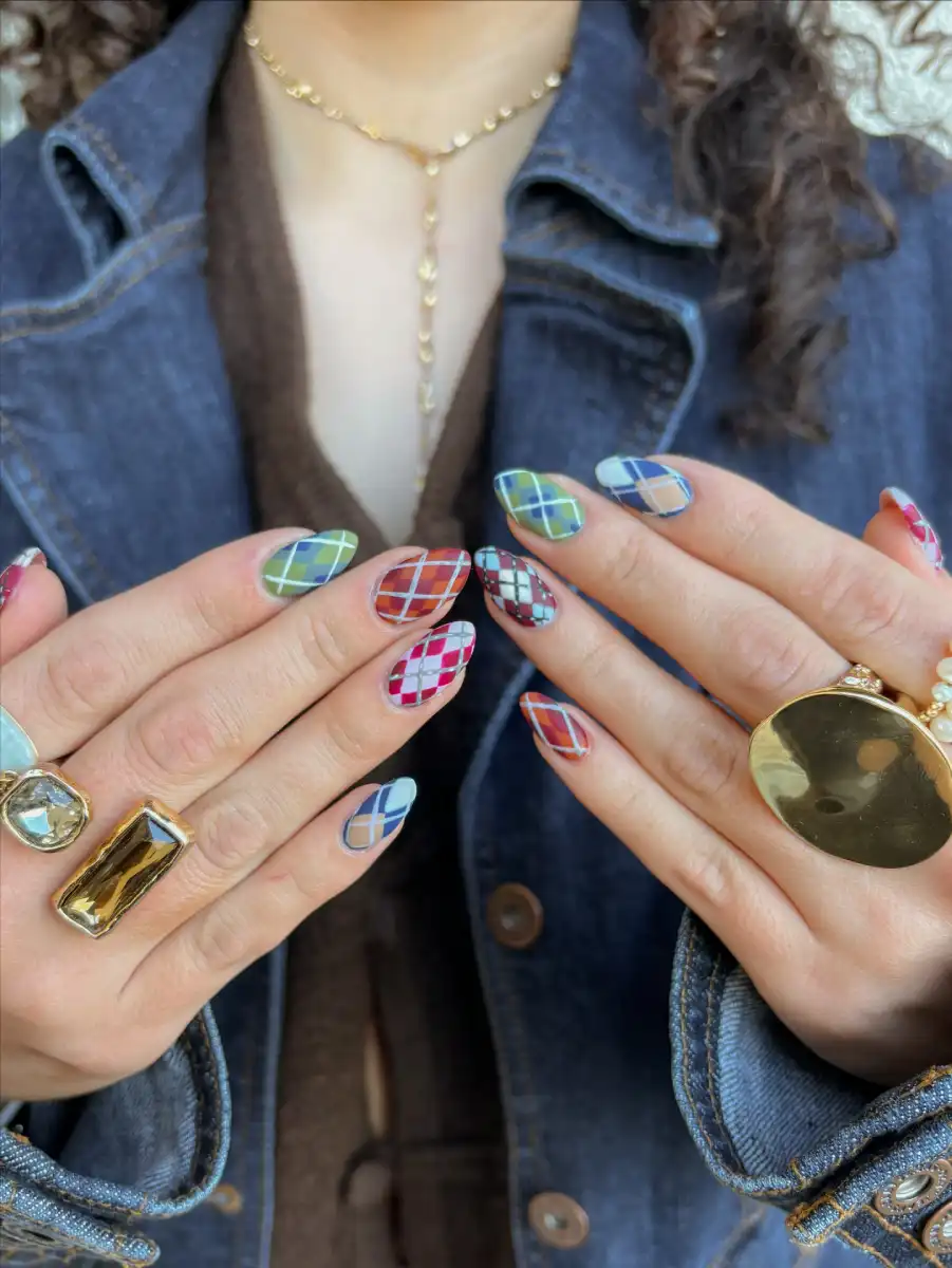 Colorful Argyle Fall Nails inspiration - Inspiration 3