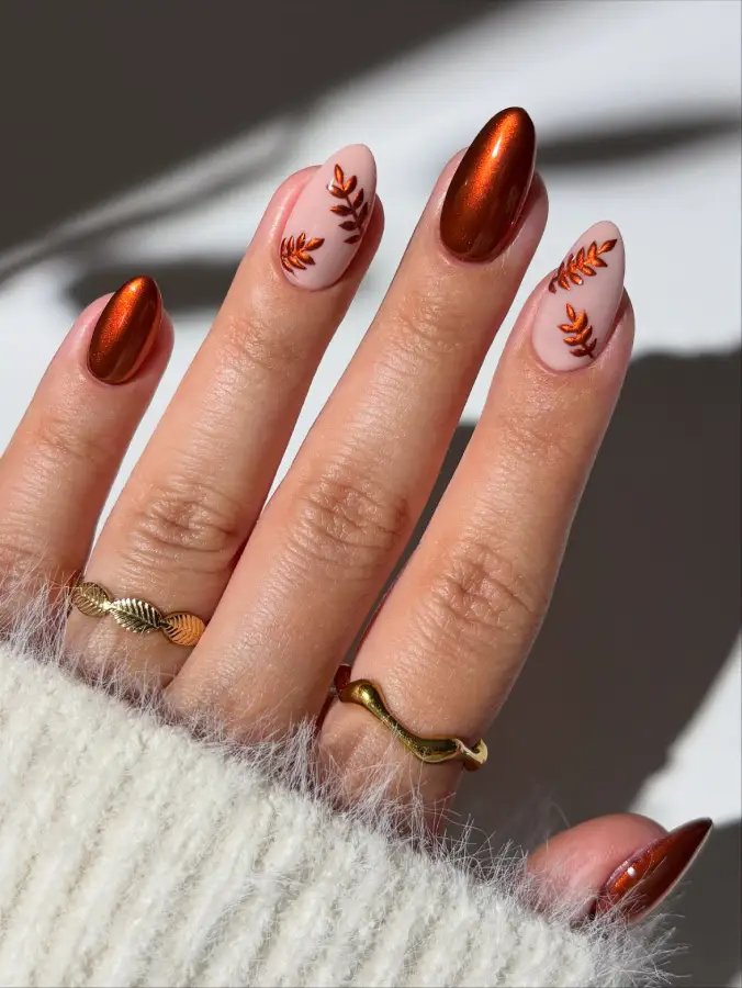 Copper Chrome and Autumn Leaf Nails inspiration - Inspiration 3