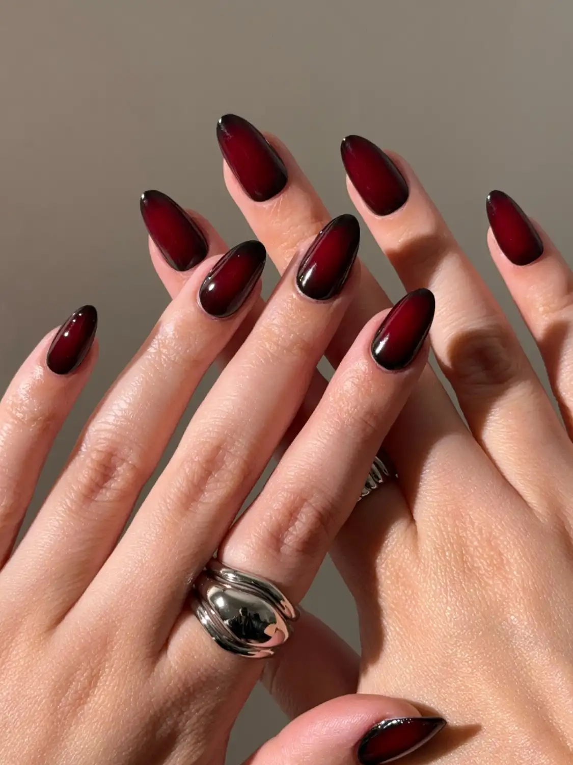 Dark Cherry Red Ombre Nails - Inspiration 2
