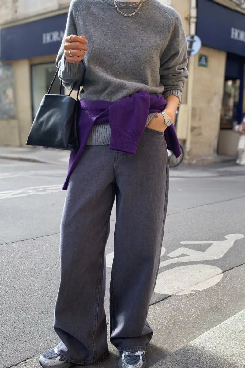 Grey Sweater With Baggy Jeans inspiration - Look 1