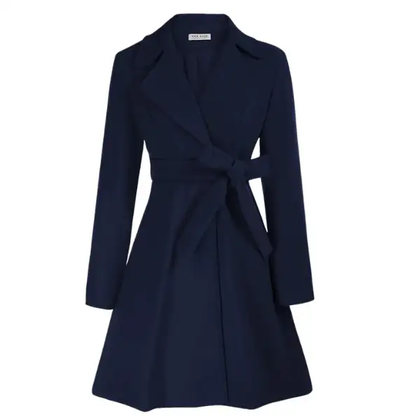Long navy blue belted coat