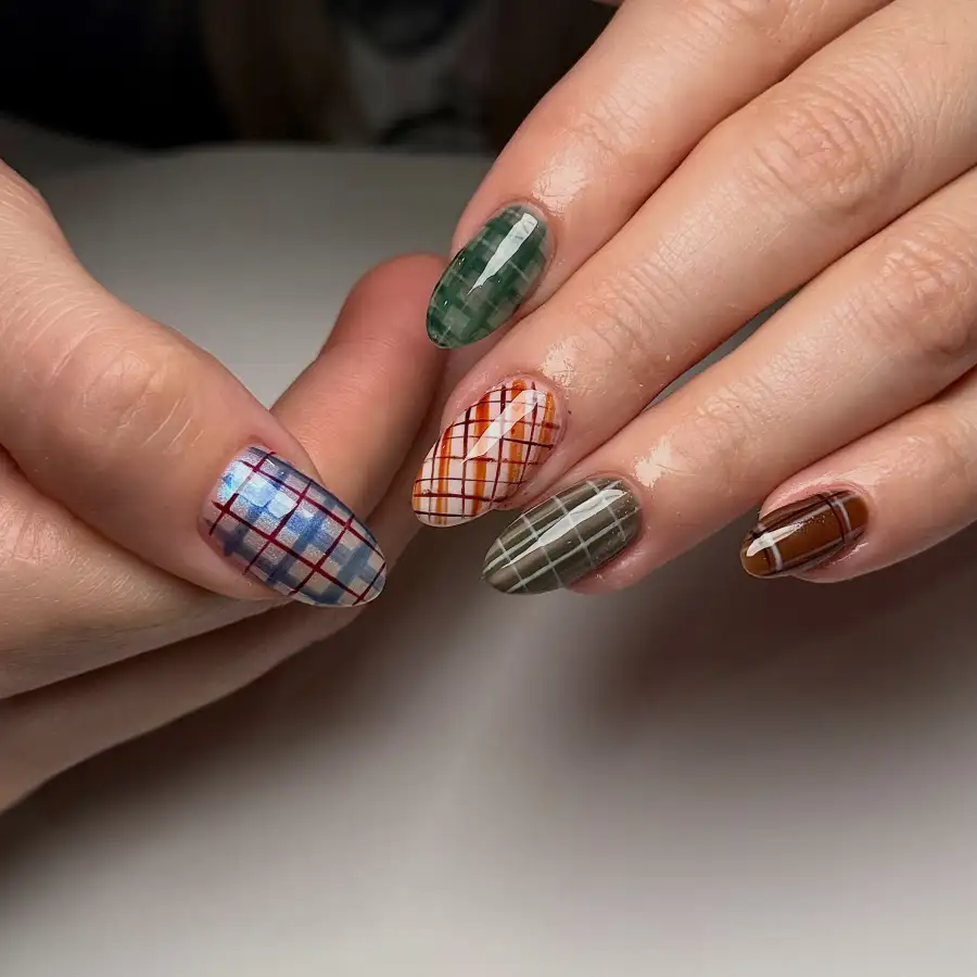 Mixed Autumn Plaid Nails inspiration - Inspiration 3