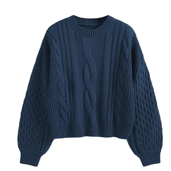 Navy blue cable-knit sweater