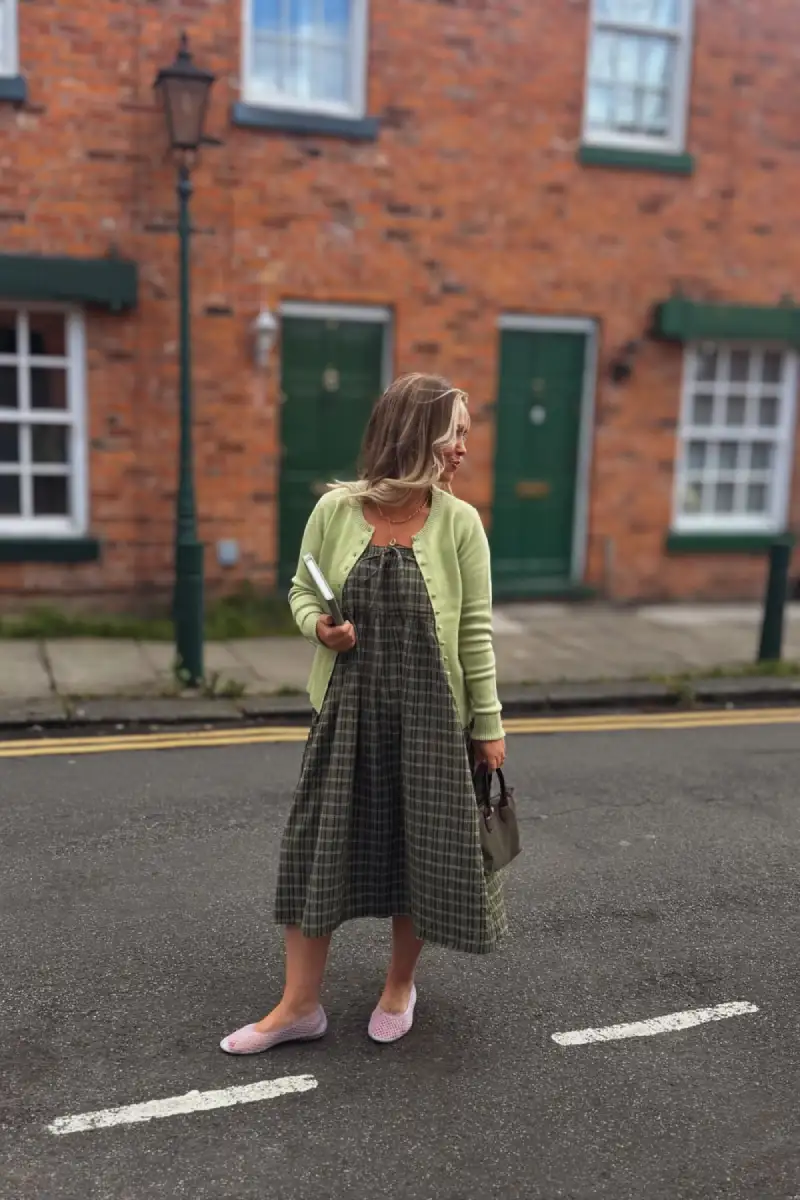 Plaid Dress With Lime Green Cardigan - Inspiration 2
