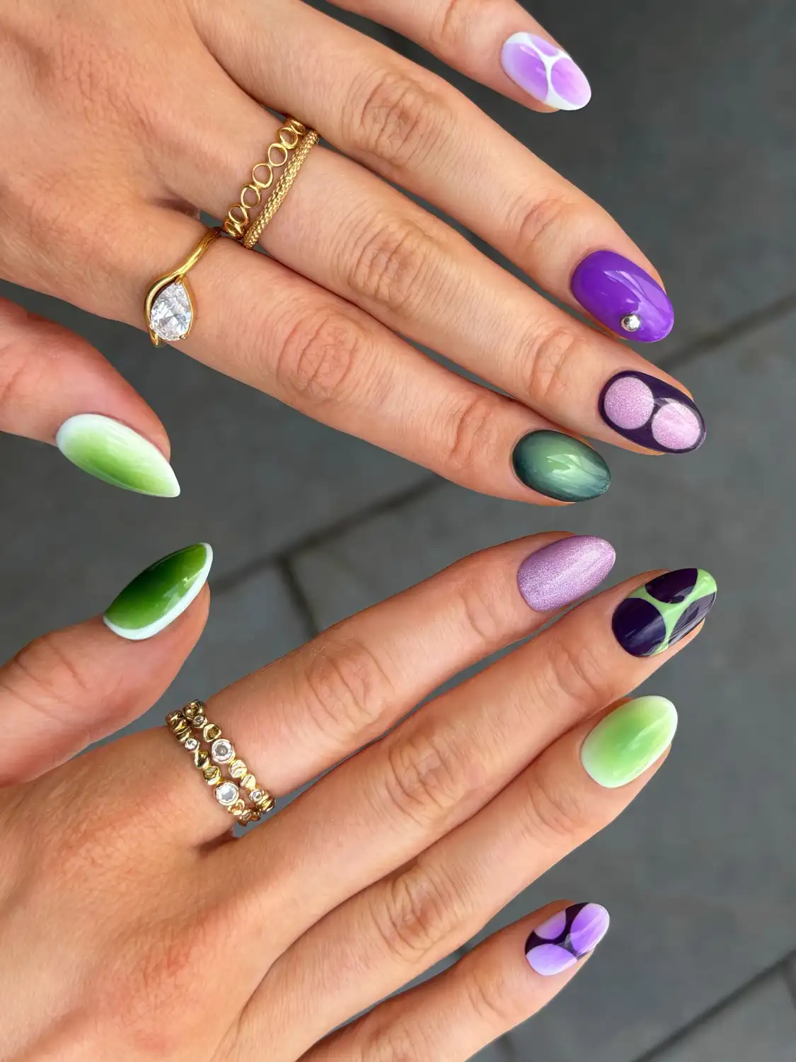 Purple and Green Retro Flower Nails inspiration - Look 1