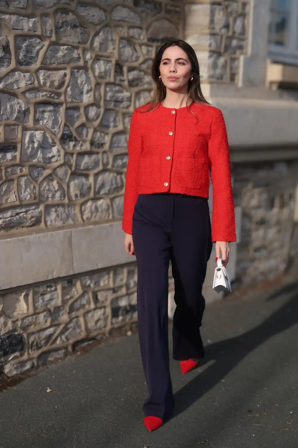 Red Cardigan & Navy Trousers - Inspiration 4