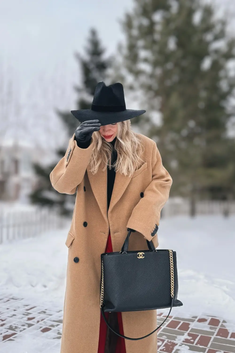 Red Wide Leg Pants With a Camel Coat - Inspiration 4