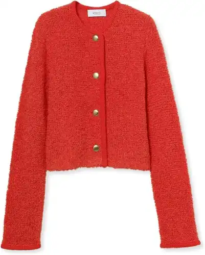 Red Cropped Cardigan with Gold Buttons
