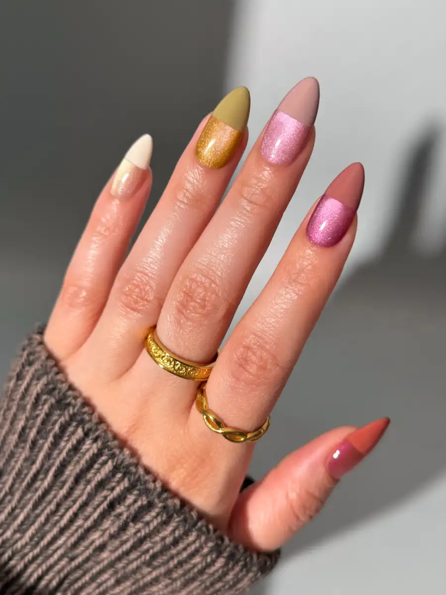 Shimmery Fall Color Block Nails - Inspiration 1