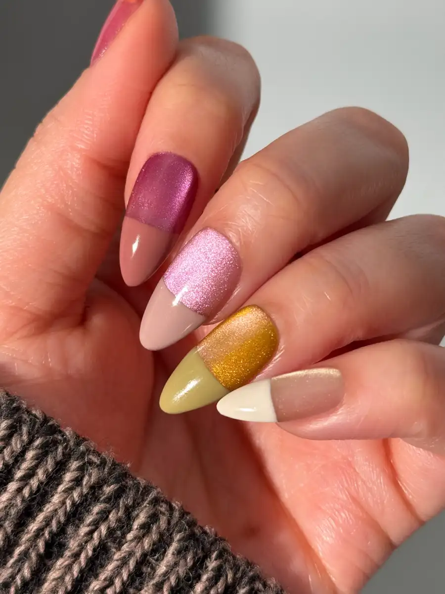 Shimmery Fall Color Block Nails - Inspiration 2