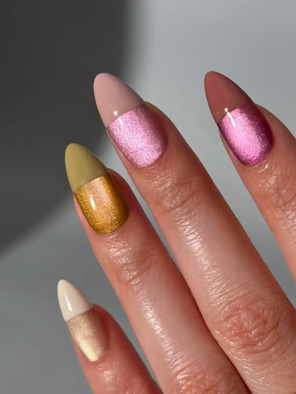 Shimmery Fall Color Block Nails - Inspiration 3