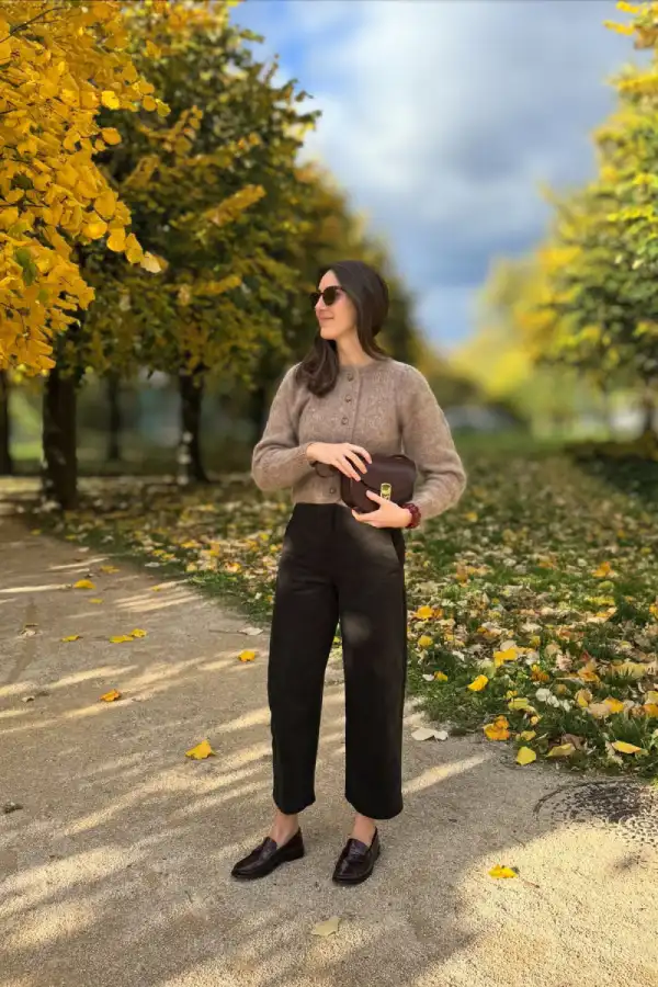 Taupe Cardigan & Black Wide-Leg Pants - Inspiration 2